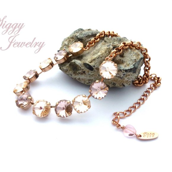 Swarovski Crystal Necklace Silk and Vintage Rose - Picture 4 of 7